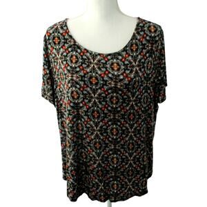 Philosophy Women's Plus Black Print Short Sleeve Stretch Shirt Size 1X